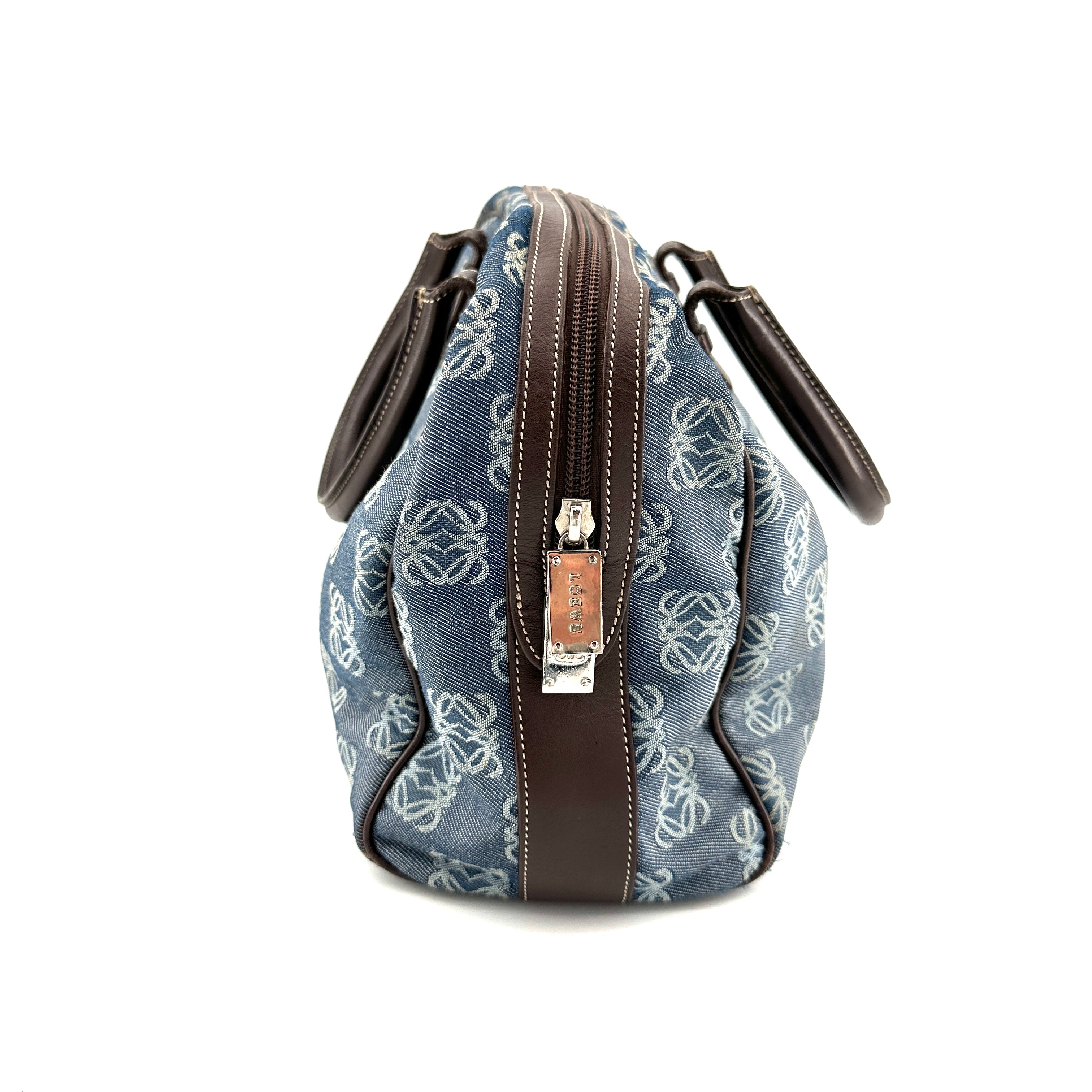 Sac à main vintage Loewe Anagram en toile et cuir bleu