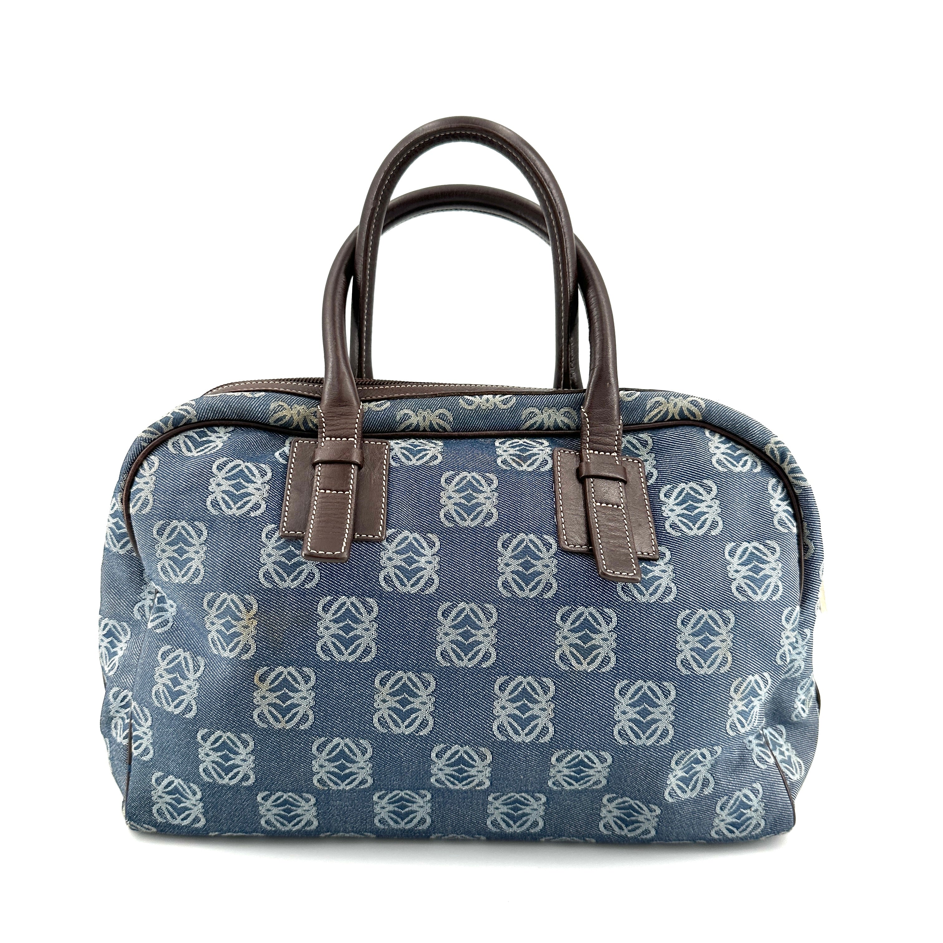 Sac à main vintage Loewe Anagram en toile et cuir bleu