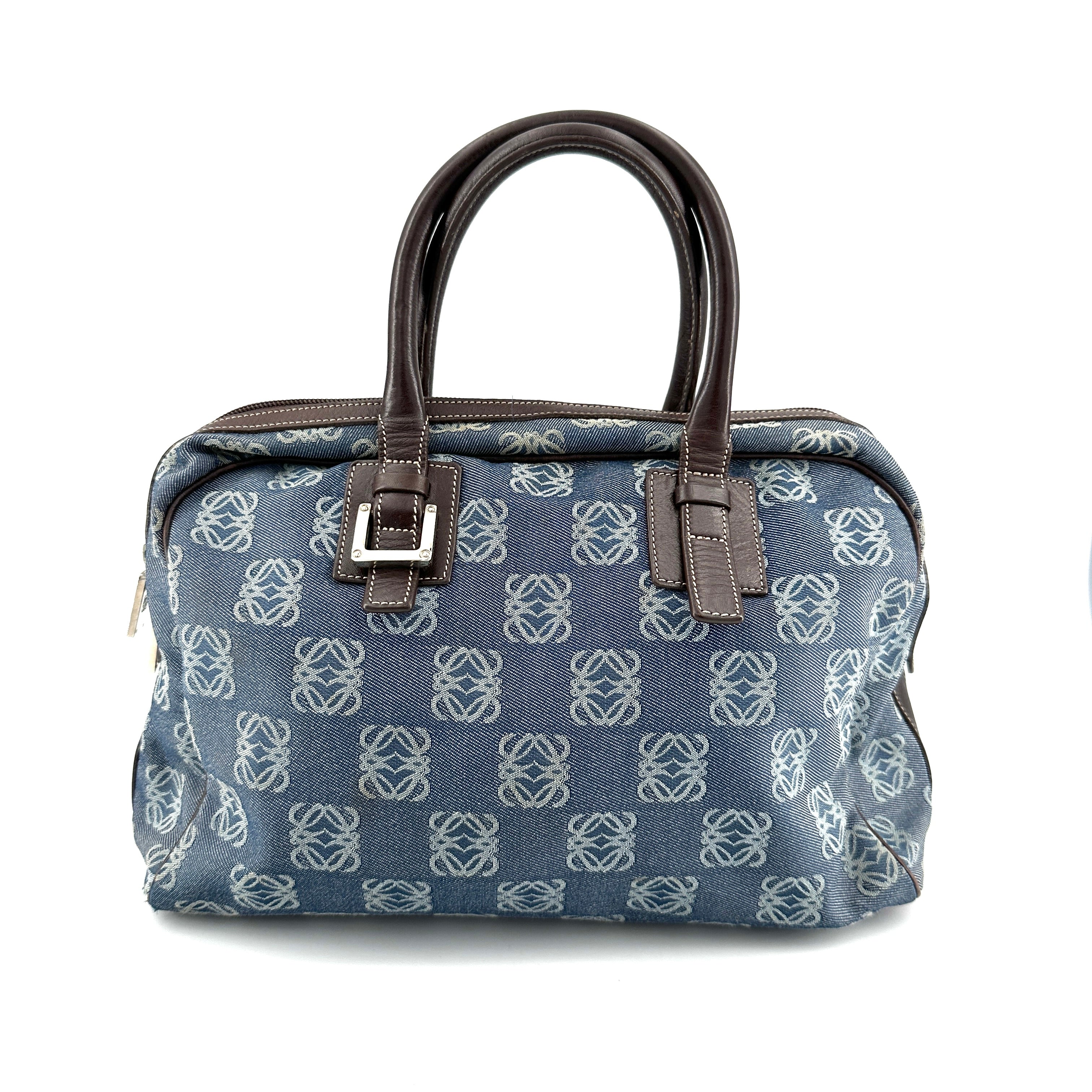 Sac à main vintage Loewe Anagram en toile et cuir bleu
