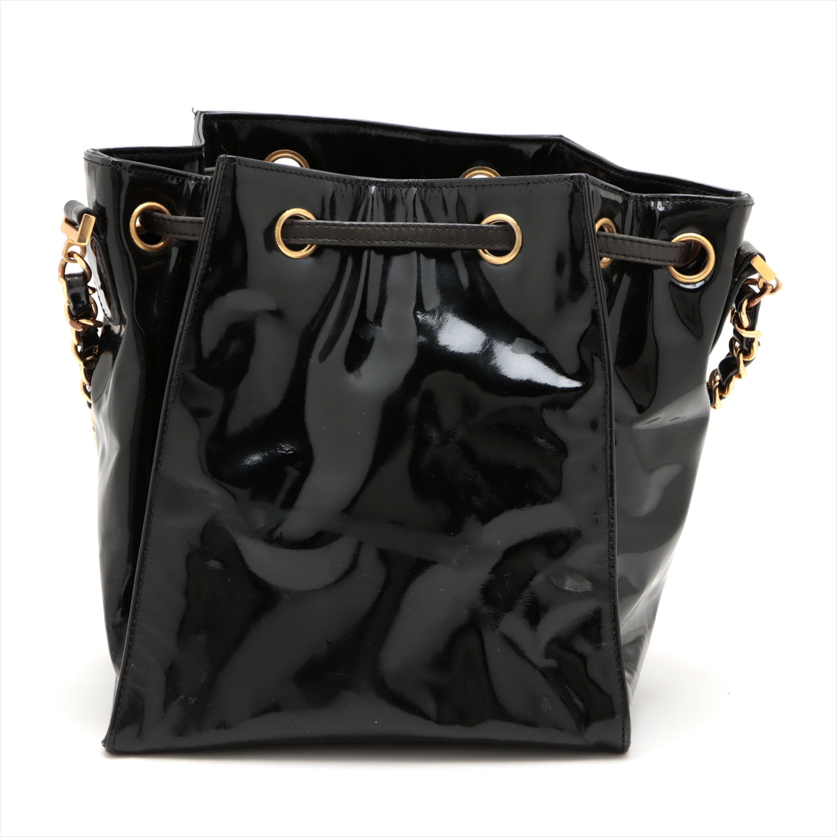 Sac seau vintage Chanel Coco en cuir vinyle noir