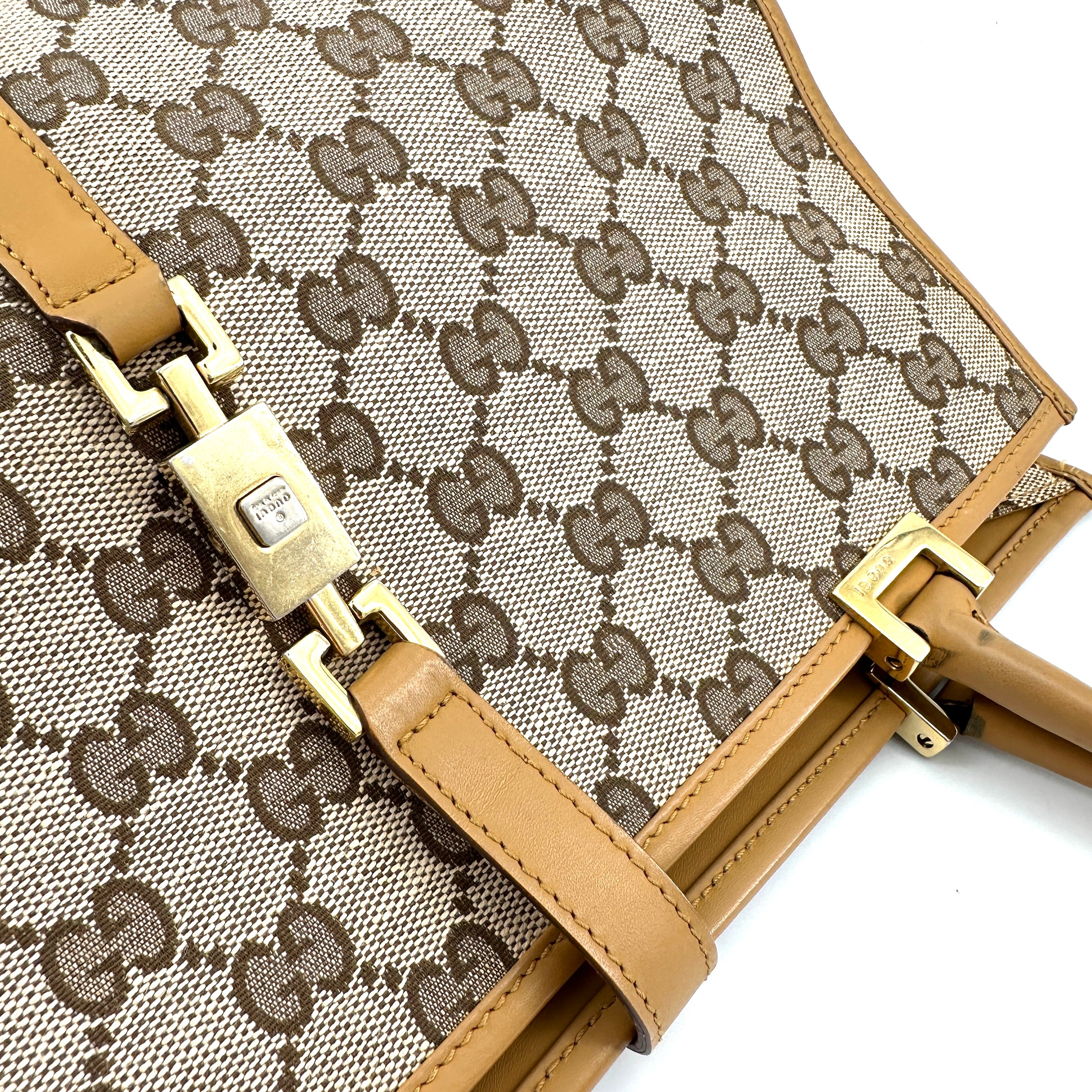 Sac cabas vintage Gucci en cuir et toile bordeaux Jackie