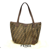 Sac à épaule vintage Fendi 8Bh268 Zukka en cuir brun