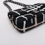 Chanel Matelasse 25 Tweed Double Flap Double Chain Bag Black Silver Metal Fittings