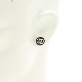 Coco Mark Earrings Rhinestone Black Clear Silver 03A