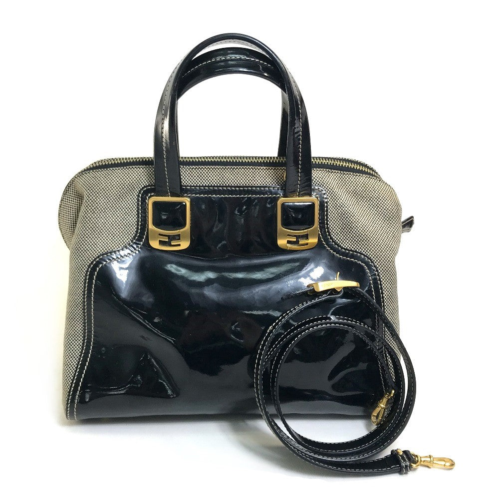 Sac à épaule vintage Fendi Chameleon en toile/cuir noir