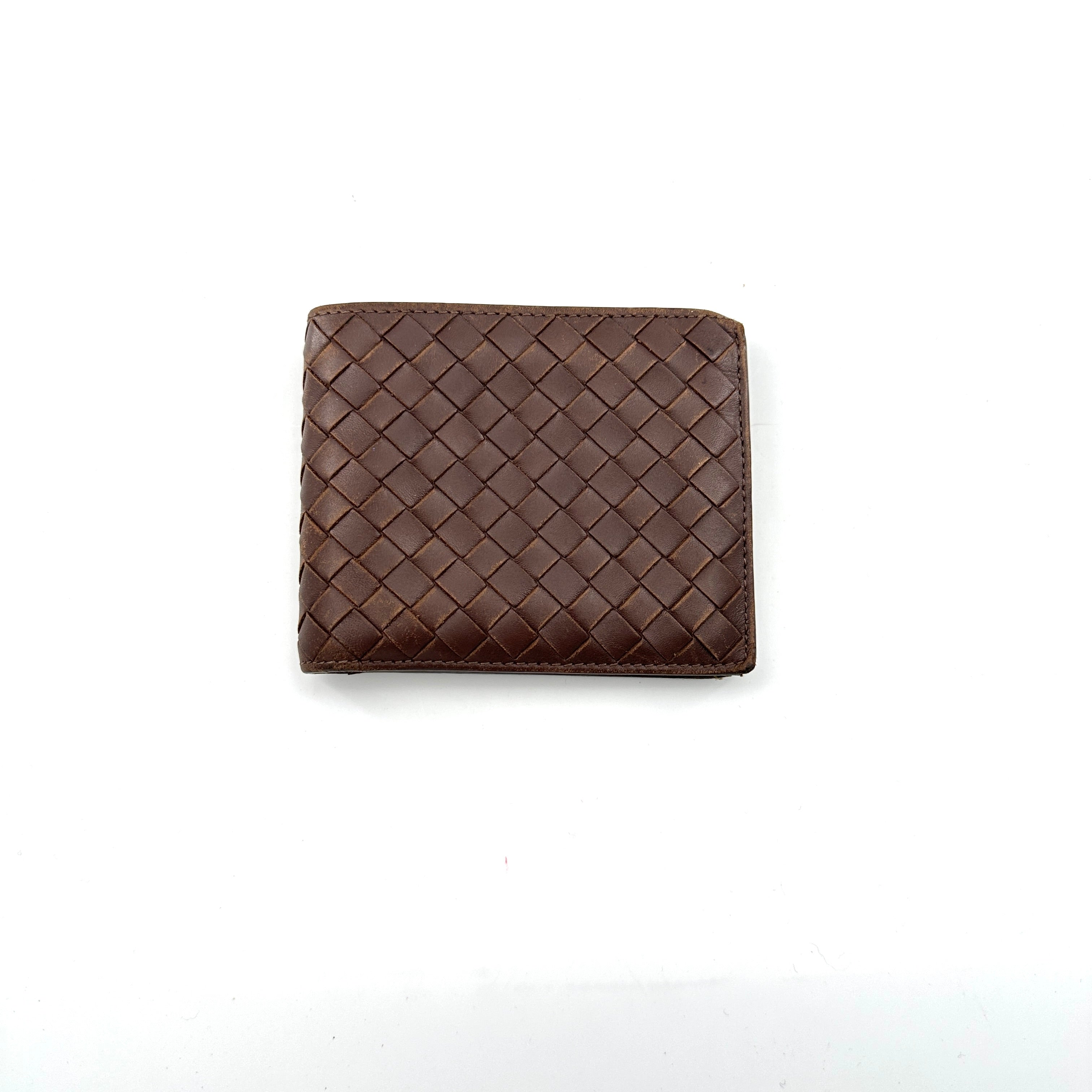 Portefeuille vintage Bottega Veneta Intrecciato en cuir marron