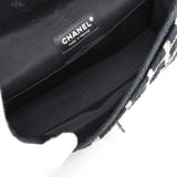 Chanel Matelasse 25 Tweed Double Flap Double Chain Bag Black Silver Metal Fittings