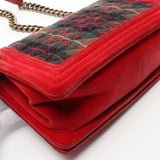 Chanel Boy Chanel Matelasse Chain Shoulder Bag Plaid Wool Velor Green Red Gold Hardware