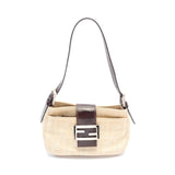 Fendi Zucca Handbag Canvas Leather Beige Dark Brown