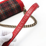 Chanel Boy Chanel Matelasse Chain Shoulder Bag Plaid Wool Velor Green Red Gold Hardware