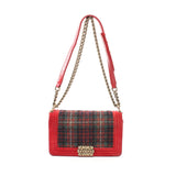 Chanel Boy Chanel Matelasse Chain Shoulder Bag Plaid Wool Velor Green Red Gold Hardware