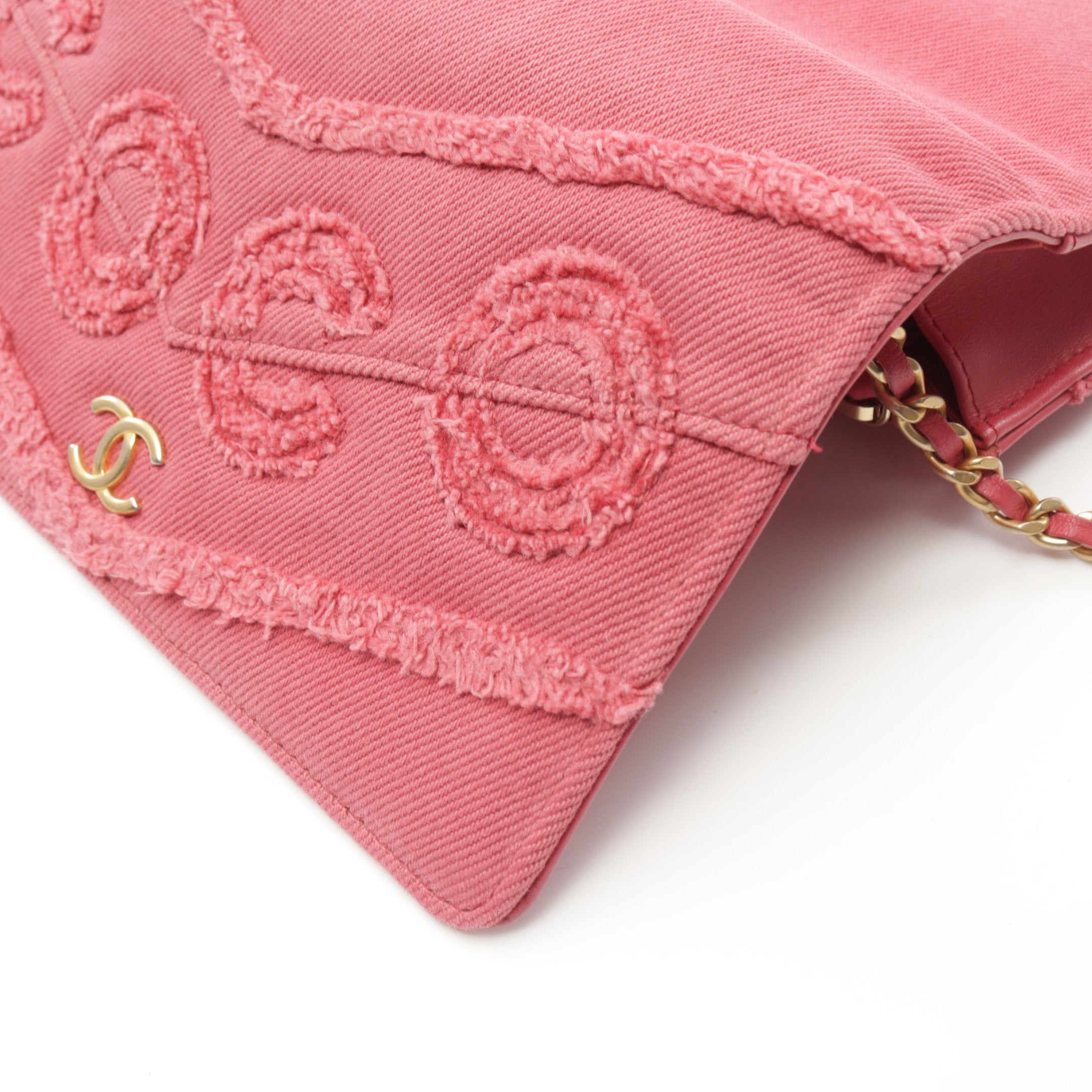 Portefeuille Vintage Chanel Coco Chaîne Denim Rose Or