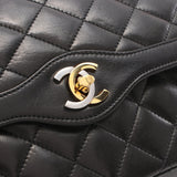 Chanel Matelasse Double Flap Chain Shoulder Bag Lambskin Black Combination Metal Fittings Paris Exclusive