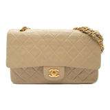 Chanel Matelasse Double Flap Chain Shoulder Bag Lambskin (Sheepskin) Beige Gold Hardware