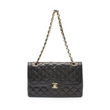 Chanel Matelasse Double Flap Chain Shoulder Bag Lambskin Black Combination Metal Fittings Paris Exclusive