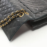 Chanel Matelasse Double Chain Shoulder Bag Lambskin Black Gold Hardware Turn Lock