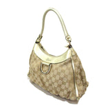 Gucci One Shoulder Bag Leather Canvas Beige Gold