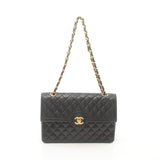 Chanel Matelasse Double Chain Shoulder Bag Lambskin Black Gold Hardware Turn Lock