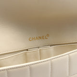 Chanel Chocolate Bar Chain Shoulder Bag Leather Ivory Gold Hardware