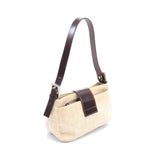 Fendi Zucca Handbag Canvas Leather Beige Dark Brown