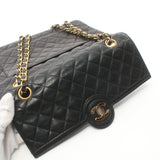 Chanel Matelasse Double Chain Shoulder Bag Lambskin Black Gold Hardware Turn Lock