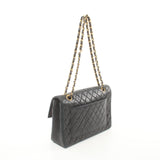 Chanel Matelasse Double Chain Shoulder Bag Lambskin Black Gold Hardware Turn Lock