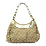 Gucci One Shoulder Bag Leather Canvas Beige Gold