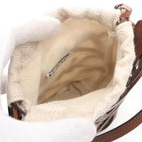 Anagram Cut Out Pocket Shoulder Bag Leather Canvas Brown Beige