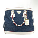 Prada Bn2441 Sac à Main Vintage en Denim Coton Bleu Blanc