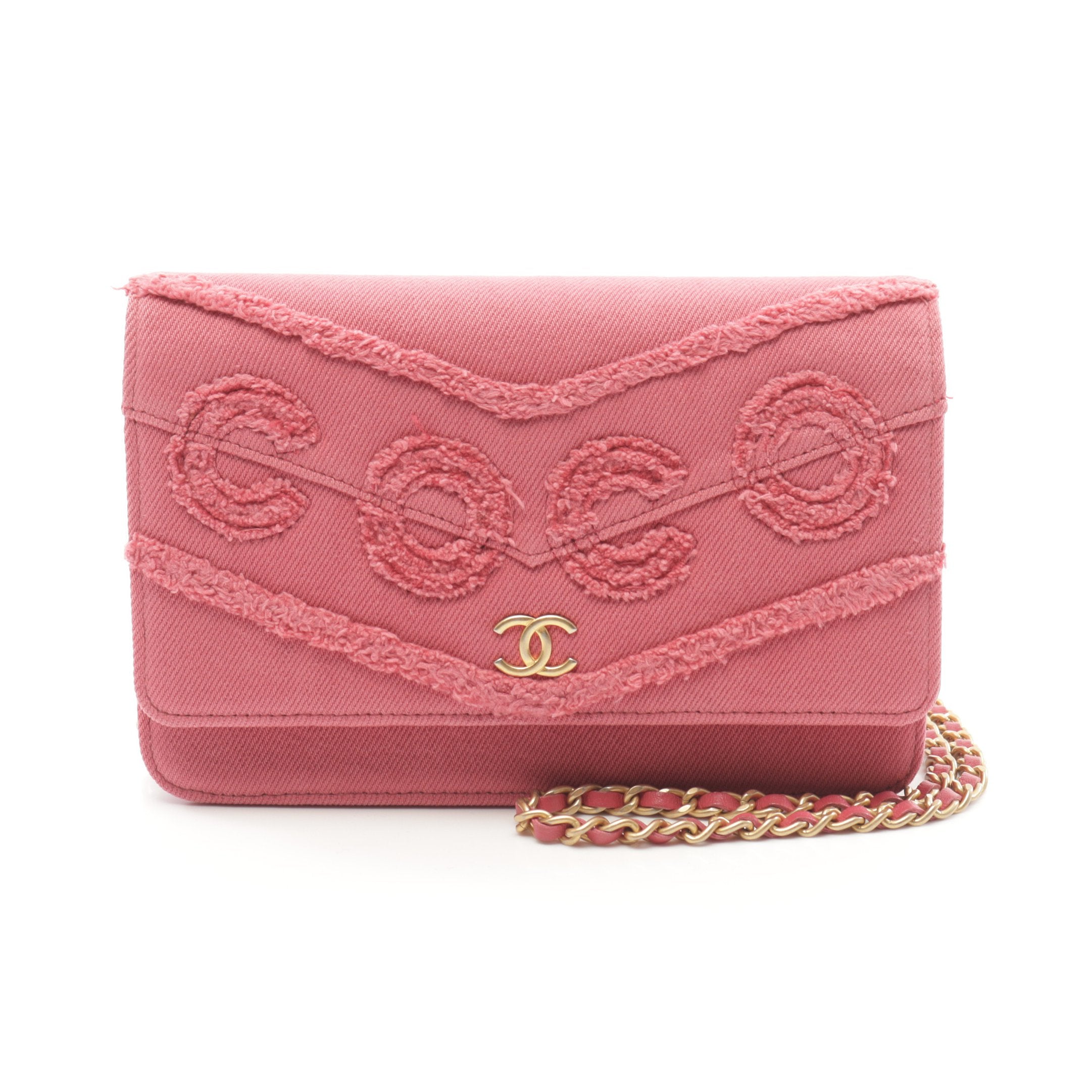 Portefeuille Vintage Chanel Coco Chaîne Denim Rose Or