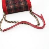 Chanel Boy Chanel Matelasse Chain Shoulder Bag Plaid Wool Velor Green Red Gold Hardware