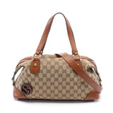 Gucci Brick Lane Gg Canvas Handbag Leather Beige Light Brown