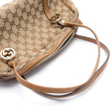 Gucci Gg Twins Gucci Sima Shoulder Bag Canvas Leather Beige Dark Brown