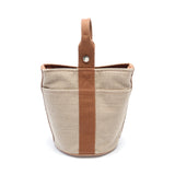 Hermes Saxo Pm Handbag Canvas Leather Light Brown Ivory Silver Hardware